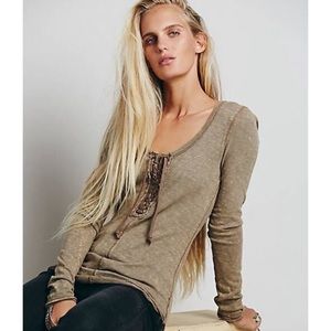Free People | Lace Up Olive Henley | Size S